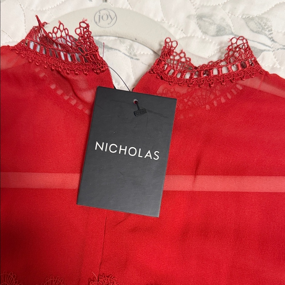 Nicholas Scarlet Lace Accent Blouse